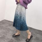 Gradient Velvet Pleated Midi Skirt