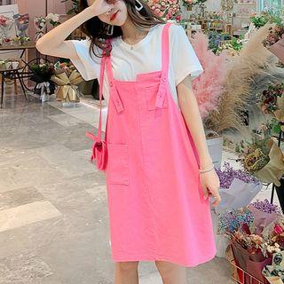 Set: Short-sleeve T-shirt + Plain Jumper Dress