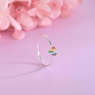 Rainbow Heart Open Ring Rs505 - Silver - One Size