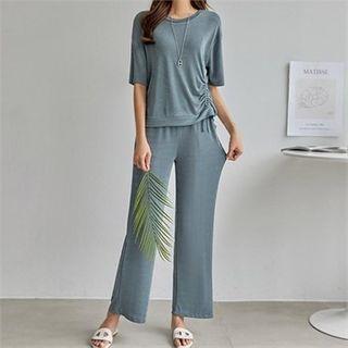 Set: Drawstring-hem Top + Band-waist Pants