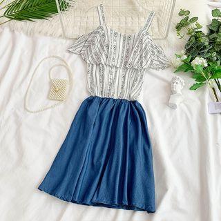 Cold Shoulder Denim Panel A-line Dress