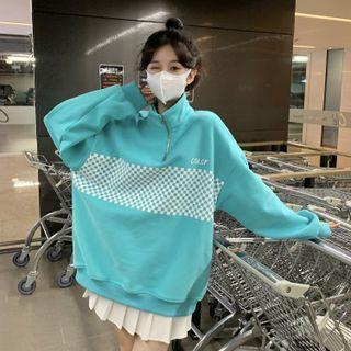 Checkered Panel Half-zip Sweatshirt