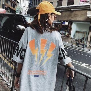 Elbow-sleeve Oversized Printed T-shirt