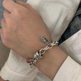 Faux Crystal Bead Sterling Silver Bracelet Sl0642 - Silver - One Size