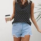 Lace Panel Sleeveless Dotted Blouse