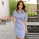 Short-sleeve Striped Mini Collared Dress