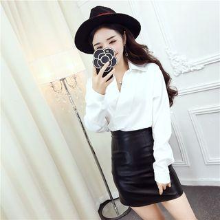 Set: Plain Shirt + Faux Leather Pencil Skirt