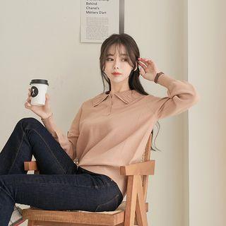 Pleated-collar Knit Top