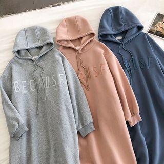 Lettering Embroidered Long-sleeve Hooded Dress