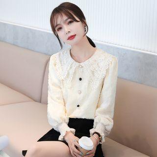 Lantern-sleeve Lace Collar Blouse