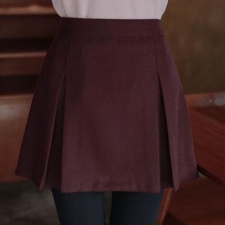 Pleated Herringbone Miniskirt