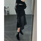 Faux-leather Panel Asymmetric Long Skirt Black - One Size