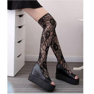 Lace Panel Peep Toe Platform Shoes