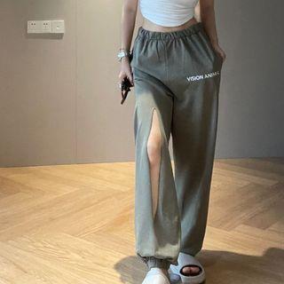 Cut-out High Waist Wide Leg Pants Pants - Gray - One Size