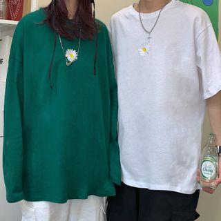 Couple Matching Flower Embroidered T-shirt