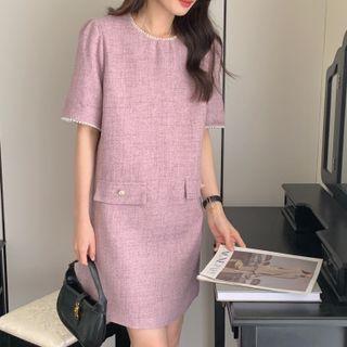 Short-sleeve Beaded Shift Dress