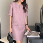 Short-sleeve Beaded Shift Dress