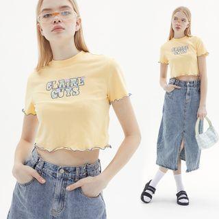 Lettuce Trim Lettering Embroidery Top