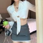 Cropped Shirt / Belt Waist Mini Skirt