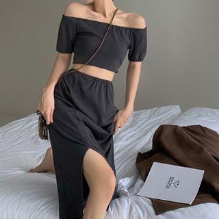 Short-sleeve Cold Shoulder Top / Midi Skirt