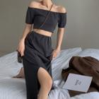 Short-sleeve Cold Shoulder Top / Midi Skirt