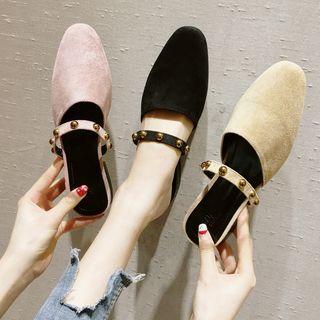 Studded Faux Suede Block Heel Mules