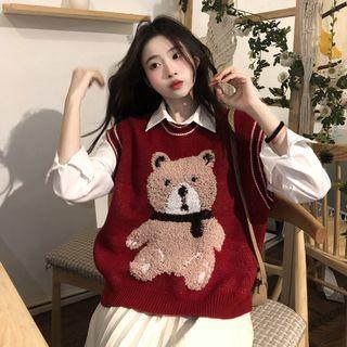 Bear Sweater Vest / Plain Shirt