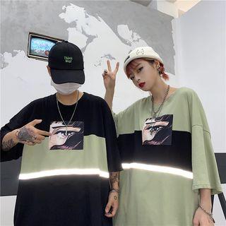 Couple Matching 3/4-sleeve Reflexive Panel T-shirt
