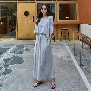 Set: Raglan-sleeve Top + Band-waist Skirt