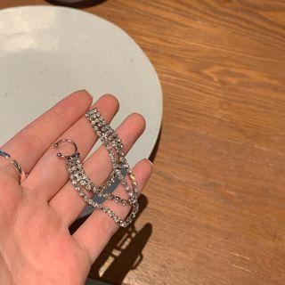 Rhinestone Chain Layered Cuff Earring 1 Pair - Silver Needle Earring - Silver - One Size