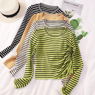 Drawstring-side Striped T-shirt