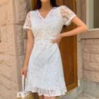 Shirred-front Laced Dress