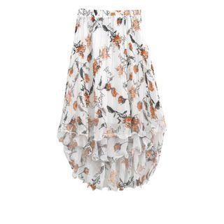 Floral Lettuce Edge Layered Midi A-line Skirt