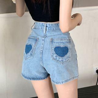 Heart Detail Denim Hot Pants