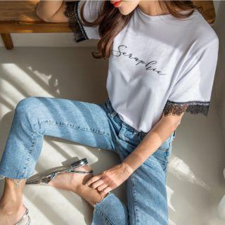 Plus Size Lace-trim T-shirt