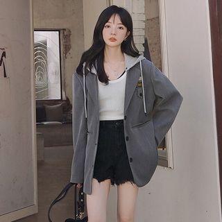 Applique Contrast Hooded Mock Two Piece Blazer
