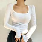 Long-sleeve Scoop-neck Cropped Fitted Top