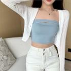 Cropped Knit Cardigan / Off-shoulder Cropped Top