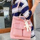 Plain Multi-section Canvas Crossbody Bag / Bag Charm