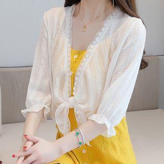Elbow-sleeve Lace Trim Cover-up
