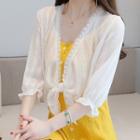 Elbow-sleeve Lace Trim Cover-up
