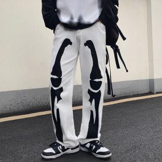 Bone Print Loose Fit Jeans