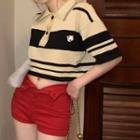 Striped Knit Polo Shirt / Mini Shift Dress