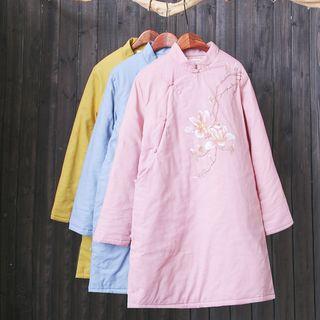 Flower Print Chinese Frog Button Padded Coat