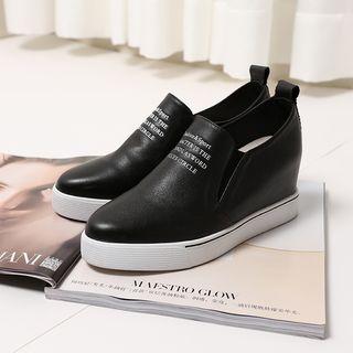 Faux Leather Embossed Letters Hidden Wedge Loafers