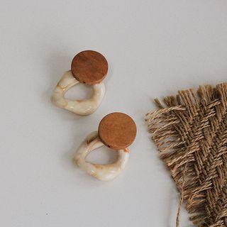 Wood Disc & Irregular Acrylic Hoop Earring As Shown In Figure - One Size