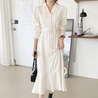 Puff-sleeve Coatdress With Belt Ivory - One Size