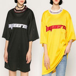 Short-sleeve Mesh Lettering T-shirt
