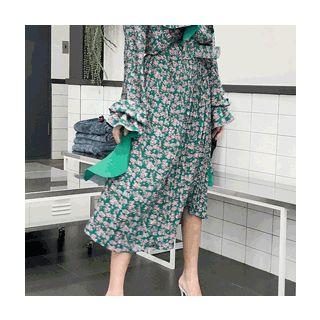 Frilled-detail Floral Print Midi Dress With Belt