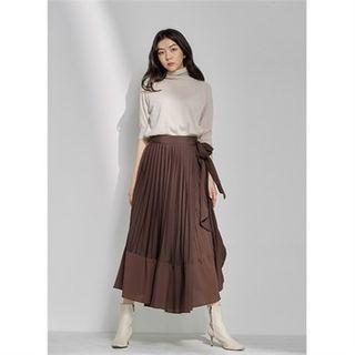 Tie-waist Pleated Wrap Skirt Brown - One Size